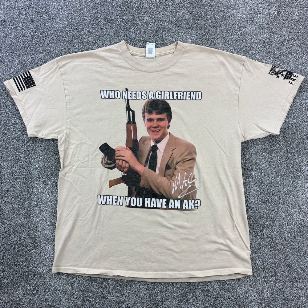 Funny Joke Shirt Mens XL Beige‎ Who Needs A Girlfriend When You Have An AK Guns